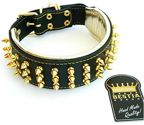 Bestia™ Gold Giant Hundehalsband für große Hunde. 100% Leder. Weich gepolstert. 6,3 cm breit. TOP Qualität!