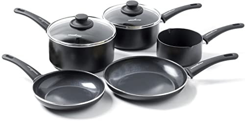 GreenChef Soft Grip Ensemble de Casseroles et Poêles Antiadhésives 7 pièces sans PFAS, Noir