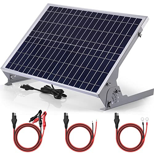 Uniprodo 12V Waterproof Solar Battery Trickle Charger & Maintainer - 10 Watts Solar Panel Built-in Intelligent MPPT Solar Charge Controller + Adjustable Mount Bracket + SAE Connection Cable Kits
