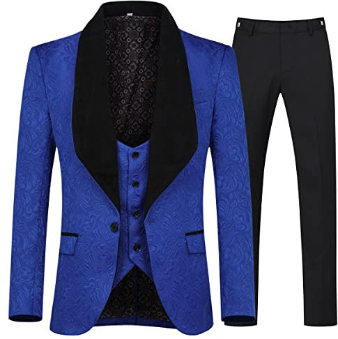 Allthemen Abiti da Uomo 3 Pezzi Prom Wedding Tuxedo Suit per Uomo Scialle con Bavero One Button Blazer Gilet Pantaloni Blu M