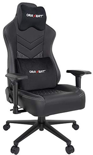 ORAXEAT - Siège Gamer MX850 - Coussin de Tête + Coussin Lombaire en Mousse à Mémoire de Forme - Similicuir Microperforé - Réglages Personnalisables - Poids Max 150 kg - Garanti 10 Ans - Noir/Blanc