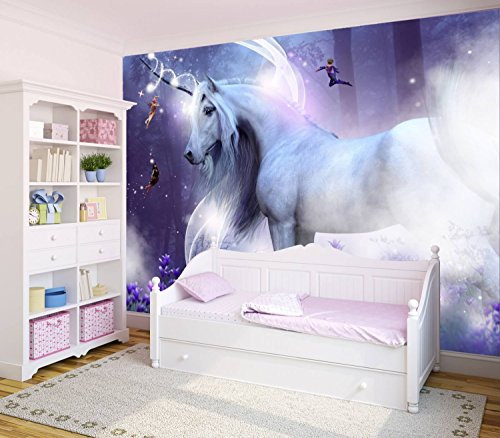 Vlies Tapete XXL Poster Fototapete Einhorn lila Feen Glitzer Farbe color, Größe 200 x 150 cm