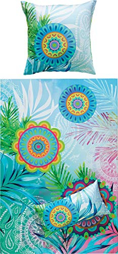 REDBEST Satin Bettwäsche Boho-Chic blau Größe 40x80 cm / 155x220 cm - seidig glatt im Griff, hochwertiger Digitaldruck, mit praktischem Reißverschluss