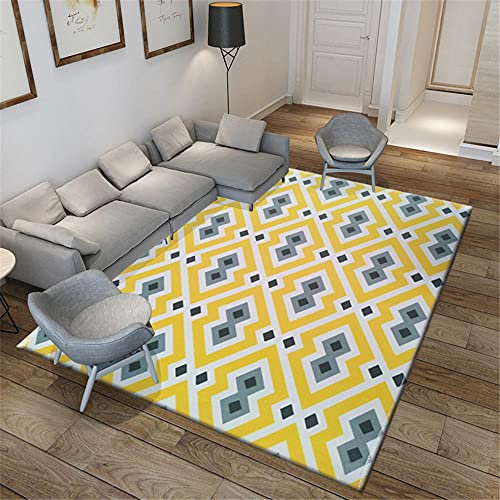AU-OZNER Teppich 300x400,Gelber Teppich, geometrisches Muster Atmungsaktive antistatische Wasserwäsche Anti-Müdigkeit Teppich rasenteppich -Gelb_200x280 cm.