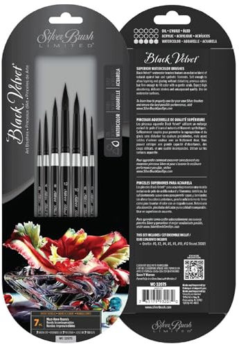 Silver Brush Limited WC-3207S Black Velvet Must Have Rounds Set, Set of 7 Brushes, Round Brushes in Sizes 0, 2, 4, 6, 8, 10, and 12