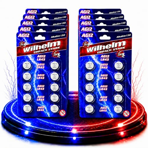 Wilhelm AG12 Alkaline Knopfzellen 1,5 V (LR43 LR1142 301) – 100 Stück