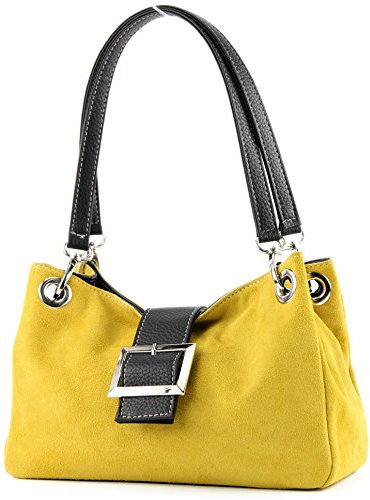 modamoda de - TL02 - ital Kleine Henkeltasche aus Wildleder, Farbe:Senfgelb