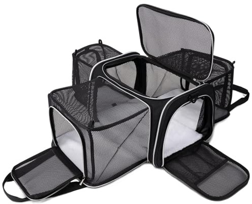 BAGLHER Cat Carrier Bag, Airline Approved Pet Carrier Soft Side Pet Travel 5 Sides Open Doors 3 Sides Expandable Foldable Dog Carrier with Fleece Pad