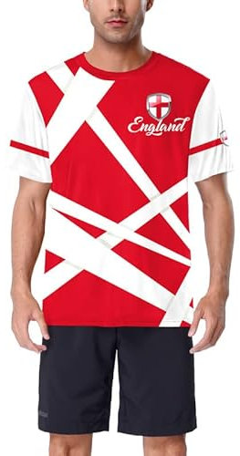 BesserBay England World Cup Men's T-Shirt Football Short Sleeve Shirt English Flag Badge Casual Top XL