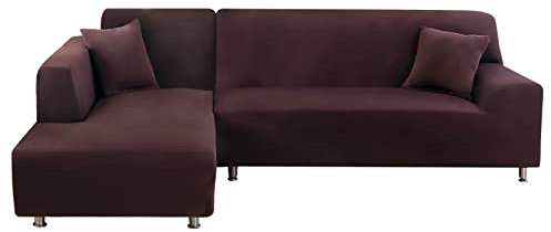 Lydevo Sofabezug Ecksofa L Form Sofa Überwürfe Stretch Sofabezug L Form Rechts oder Links mit Zwei Kissenbezügen Waschbar Universal-Couchbezug L Form Sofa Cover L Shape(2 Sitzer+3 Sitzer,Kaffee)