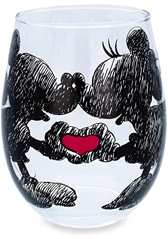 Disney Mickey and Minnie Mouse Teardrop Stemless Wine Glass | Holds 20 Ounces