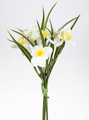 Seidenblumen Roß Narzissenbund mit Gras 36cm weiß GA Kunstblumen künstliche Blumen Narzissen Osterglocken