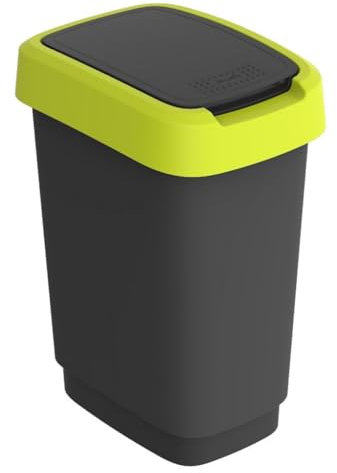 Rotho Twist Swingeimer 10L Mülleimer mit mit Schwing- und Klappdeckel Kunststoff Mülltrennung Abfallbehälter Recycling Abfallsammler BPA-frei (Schwarz/limone)