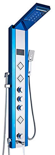 NEWCES LED Thermostatic Shower Panel Tower System Multi-Function Shower System Digital Display Shower Panel with 5 Function Water Outlet Blue