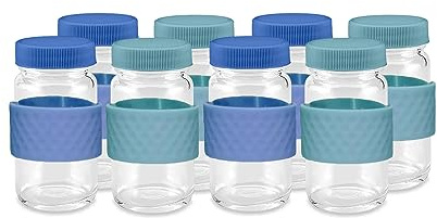 Glass Juice Shot Bottles with Colored Caps & Grip Bands, Clear, 2oz | Colored Lids, Silicone Grip Bands, Beverage Storage, Turmeric & Ginger Shot Bottles