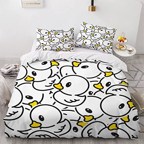 AKATIE Bettwäsche Ente Süß Bettwäsche 135x200 Kinder Kawaii Bettbezug Set Weich Microfaser Kinderbettwäsche 3 Teilig Mit ReißVerschluss Mit 2 Kissenbezug 80x80 cm