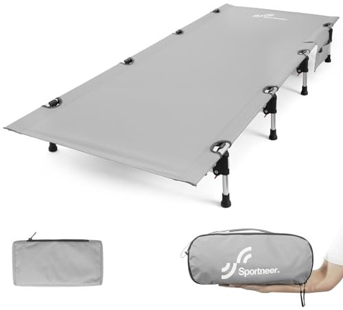 Sportneer Feldbett Klappbar 190×70cm, Aluminium Reisebett Erwachsene Camping Bett bis 150kg Gästebett Klappbar Camping Liege für Zelten Wandern Outdoor Wanderung, Reisen, Strand (Grau)