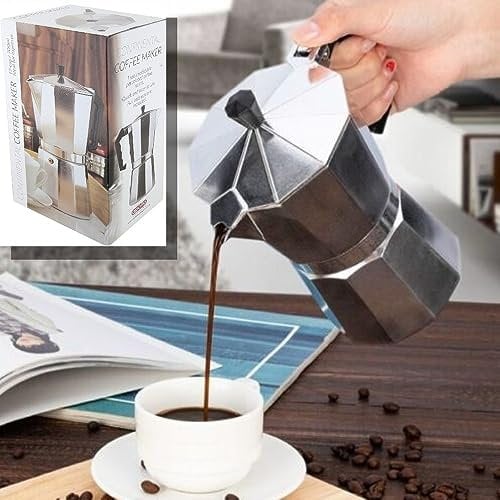 Lizaa Stove Top Coffee Maker 12 Cup Aluminium Italian Espresso Maker Percolator Espresso Coffee Maker Silver Gas & Electric Moka Pot Gasket Filter 700 ml
