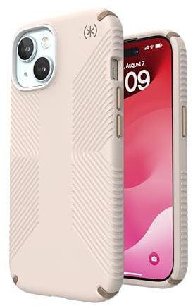 Speck Presidio2 Grip Schutzhülle für iPhone 15, 15,5 cm (6,1 Zoll), kompatibel mit iPhone 14 und 13, gebleichter Knochen/Erbstück, Gold/Haselbraun