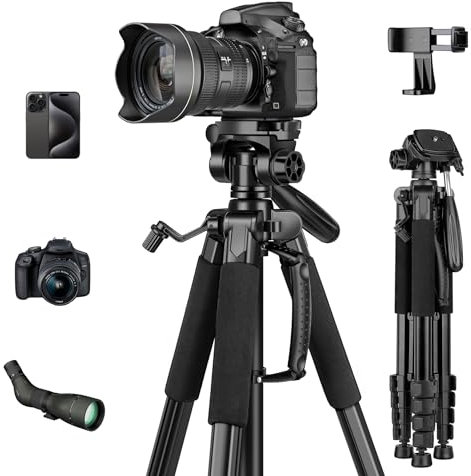 JOILCAN 190,5 cm Kamerastativ, Stativ für Kameraständer, Aluminium, hohes Stativ mit Fernbedienung, Universal-Handyhalterung und Tragetasche, kompatibel mit Canon Nikon DSLR-Kamera-Laserprojektor