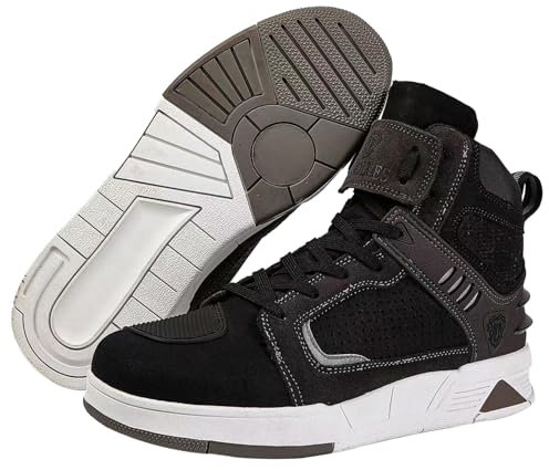 Bofucn Stivali da moto in pelle, scarpe da equitazione, antiscivolo, con cerniera laterale, per uomini e donne, Nero/Grigio, 8.5 Women/7.5 Men