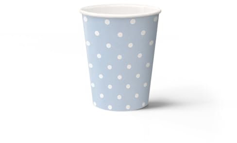 PAW - Bicchieri Carta (250 ml) I 8 Pezzi I Bicchieri Monouso Ideali per Matrimonio, Festa per Bambini, Compleanno, Celebrazioni I Stampa su Bicchieri di Carta a Base d'Acqua I Puntini Azzurro Chiaro