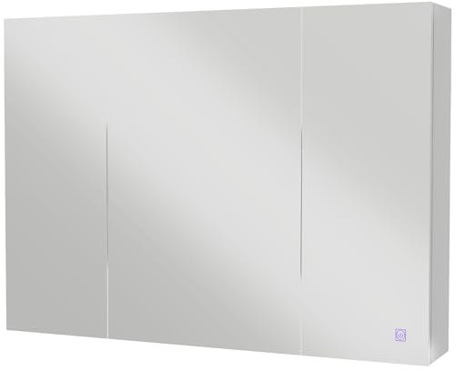 kleankin Armoire Murale Miroir avec éclairage LED de Salle de Bain 2 en 1, Meuble 3 Portes, 5 Compartiments, étagères Hauteur Réglable, dim. 90L x 15l x 65H cm Blanc