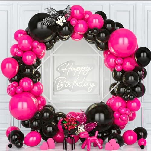 Teselife Arche Ballons Noir et Rose,119Pièces Kit Guirlande Ballon Matte Noir Rose Rouge Femmes Fille Princesse Baby Shower Anniversaire Mariage Proposition Valentin Nuptiale Douche Graduation Décora