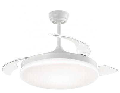 LEDUNI Ventilador de techo con luz led DC, Mini MALTA BLANCO, aspas retráctiles, mando a distancia, temporizador, memoria de luz, 3 tonalidades y 6 velocidades (40 CM)