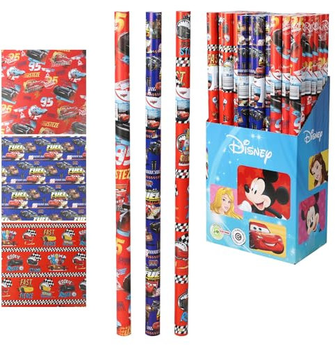 6 x Rollen Disney Geschenkpapier CARS mit coolen Autos - Kindergeschenkpapier - Geschenkpapier mit Autos - Geschenkpapier für Jungs