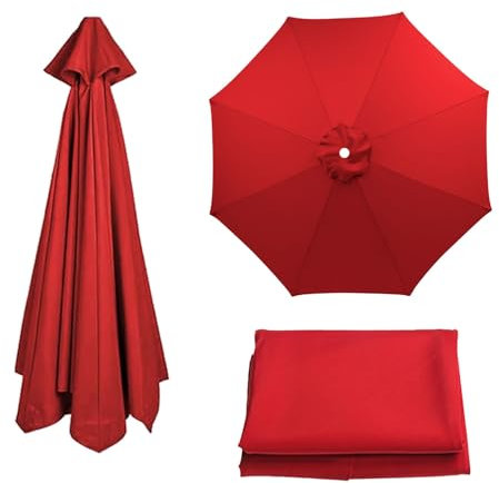 Tissu de Rechange pour Parasol de Jardin 2m/2,30m/2,7m/3,0m, Toile De Rechange Pour Parasol D'extérieur, pour Remplacez Dessus De Parapluie À 6 Baleines/8 Baleines(Red,6ribs:3.0m/9.8ft)