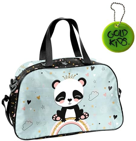 Goldkids - Sporttasche Kinder für Mädchen & Jungen - Umhängetasche mit Panda Motiv - Schwimmtasche mit verstärktem Boden - Trainingstasche 40 cm x 25 cm x 15 cm