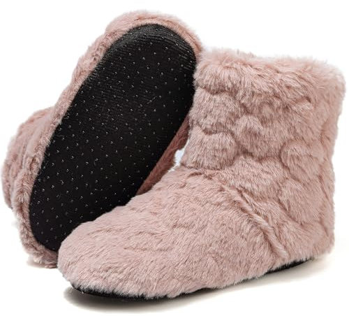 GOGOUP Damen Strick Warme Stiefel Hausschuhe Flauschige Plüsch Fleece Memory-Schaum Schuhe Pantoffeln Rutschfest Bequem Slipper für Drinnen Draußen Cameo Braun 38-40 EU