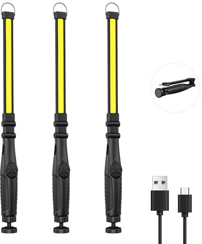Lampada da Lavoro, highsam Torcia Led Ricaricabile con Base Magnetica e Gancio, Dimmerabile Lampada Officina, COB Lampade di Lspezione per Riparazione Auto, Garage, Campeggio, Emergenza(3 pezzi)