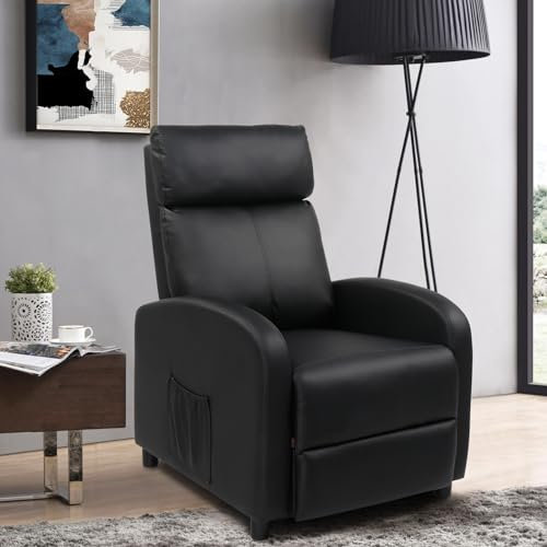 LEADZM Fernsehsessel Elektrisch Massagesessel Heizung Relaxsessel, manuell verstellbare Rückenlehnenneigung, TV Sessel Ruhesessel mit Liegefunktion Ruhesessel Leder (Schwarz)