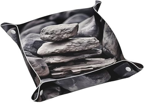 Bandeja de tocador, bandeja de piel de PVC para viajes, organizador de viaje pequeño para llaves, carteras, relojes, monedas (patrón de roca)