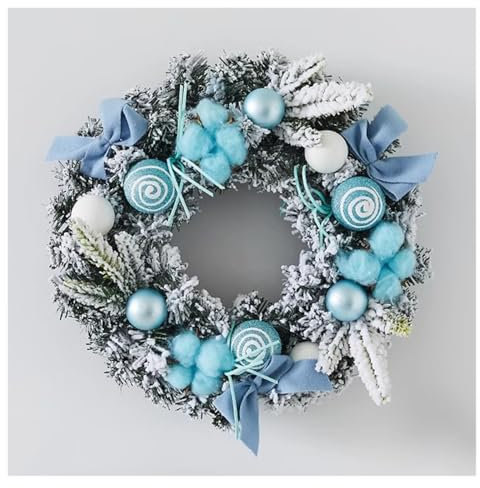 WIGSELBL Künstlicher Weihnachtskranz, Dekoration, Weihnachtskränze für Haustür mit Kugeln, Türkranz für Zuhause, Wand, Fenster, Veranda, Innen- und Außendekoration (blau)