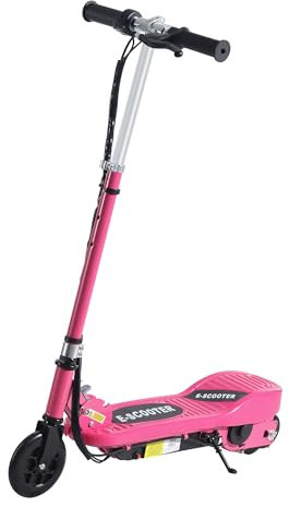 HOMCOM 5.5 Inch Kids Electric Scooter for Kids with Hand Brake, 120W Foldable and Adjustable E-Scooter, Up to 12km/h, 10km Range, for Ages 7-14, Pink