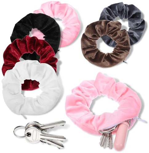 Ouligay 6 Stück Weich Scrunchies mit Reißverschluss Elastischer Haargummis mit Versteck Strand Gadget Haargummi Reise Geldversteck Scrunchies Haargummi Reisegadget für Mädchen Damen Frauen