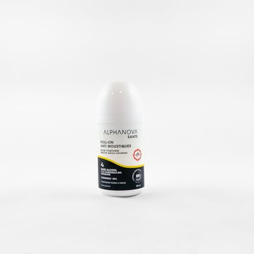 ALPHANOVA Roll On Anti moustiques Naturel - Sans Alcool - spécial peaux sensibles - Zone Tropicale - Forte protection - 50ml - 8h d'Efficacité