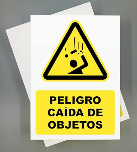 Cartel Peligro Caida de Objetos Pack 2ud 18x25 cm - PVC 2mm Señal de Seguridad Industrial y Uso de EPIs (Caida objetos)