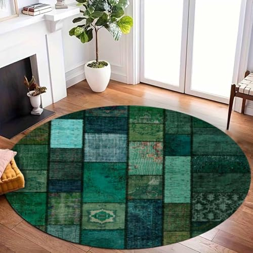 bamyum Trunk Bedruckter Teppich Chenille-Druck Maschinell Hergestellt 200 x 200 cm, Waschbarer Teppich Wohnzimmer, Vintage Schlafzimmer, Antibakteriell Antirutschunterlage Küchenteppich Grün