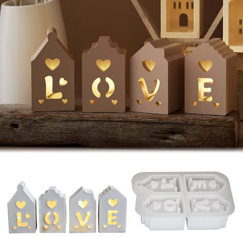 SVOCK Silikonformen Gießformen Häuser, 4Pcs Silikonform Haus, Kerzenformen zum Gießen, Silikonformen Gießformen Haus Silikonform Kerzenhalter Gießformen Silikon Haus, Häuser Gießform Silikonform Teeli