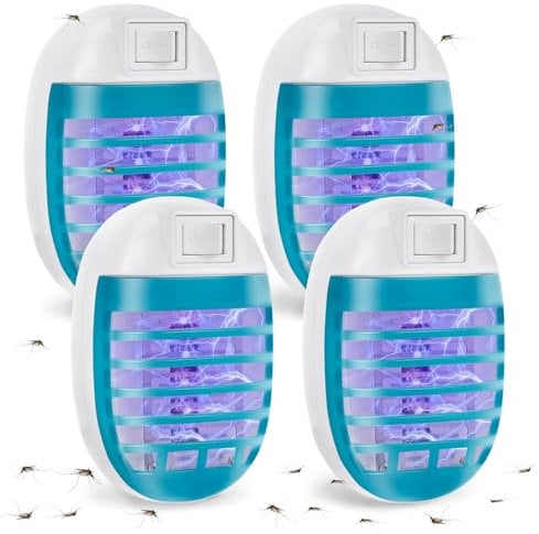 Mückenlampe 4 Pack, Elektrisch Insekten Mückenfalle Innen, Insektenvernichter UV Elektrischmit für Zuhause, Küche, Schlafzimmer, Esszimmer, Steckdose Mückenlampe für Fliegen, Mücken, Motten, Küche