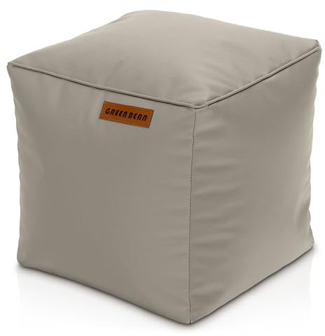 Green Bean Sitzhocker aus Kunstleder - Pouf mit EPS Perlen Füllung - 40 x 40 cm - perfekte Ergänzung zum Sitzsack - Sitzwürfel Sitzkissen Hocker Fußhocker - Hellbraun-Grau