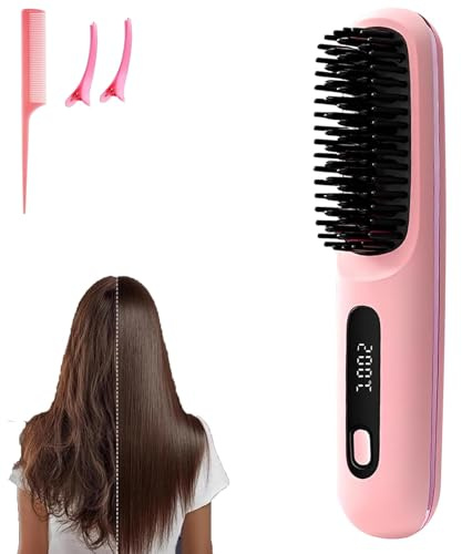 Go Brush Pro – Tragbare, kabellose Mini-Haarglätterbürste für Frauen mit LCD-Temperaturanzeige, 2000 mAh, schneller Aufheizung und kabellosem Keramik-Glätteisen (PK)