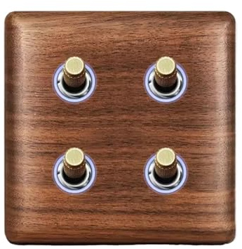 Presa elettrica standard in legno vintage per pannello a parete, 86 mm x 86 mm, presa di corrente incorporata (4 bande e 2 vie)