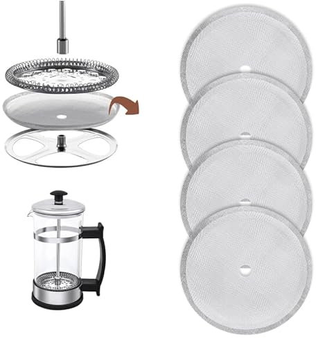 SHYSBV 10 Stück Rench Press Sieb für Kaffeedrücker, Kaffeepresse Filter, Edelstahl French Kaffeemaschinen Ersatzfiltersieb Wiederverwendbar für 1000ml/34 oz/8 Tassen, 10cm Mesh Filter
