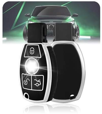 LELNOOS Coque Clé Voiture, Silicone Étui Cle Etui Clef Protecteur Cache Cles pour Mercedes Benz Classe A B C E V W211 W204 W203 W205 W176 CLA CLK CLS GLA GLC GLE SLK ML Sprinter Vito, 3 Boutons