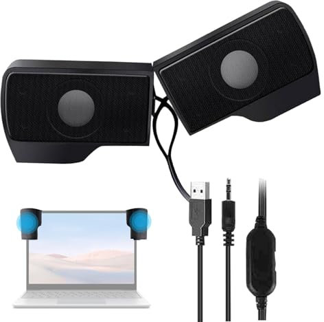 Computer Speakers – Clip On External Mini USB Soundbar, Wired Audio System | USB Powered Multimedia Stereo For PC Desktop Use | Laptop Speaker Attachment For Clear Sound Entertainment And
